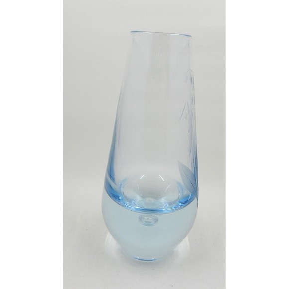 Randsfjord Handblown Glass Etched Bluebell Crystal Vase Controlled Bubble Base - Picture 4 of 12